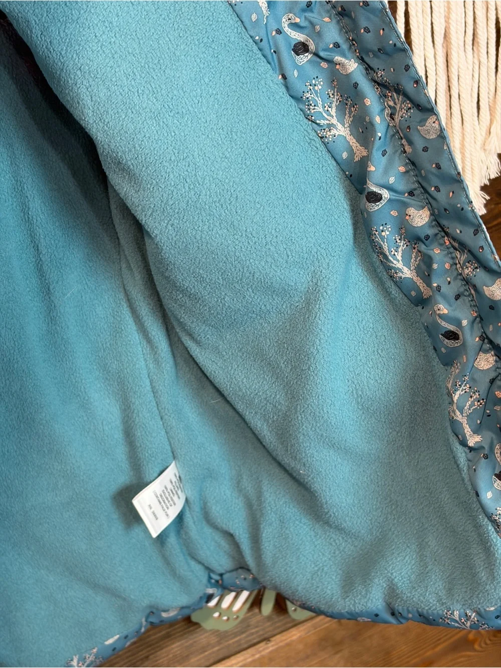 Copper Key Girls Sherpa Lined Hooded Puffer Vest Blue Swan Winter print cottage